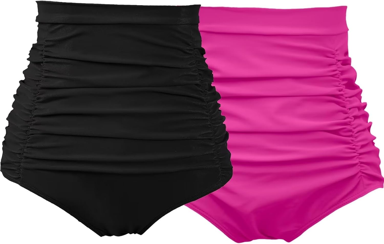 COCOPEAR Women's Ruched High Waisted Bikini Bottom Retro Vintage Swim Short Tankinis 3X-Large Black+deep Pink