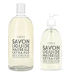 Compagnie de Provence Savon de Marseille Extra Pure Liquid Soap - Olive Wood - 16.7 Fl Oz Glass Pump Bottle and 33.8 fl oz Plastic Bottle Refill