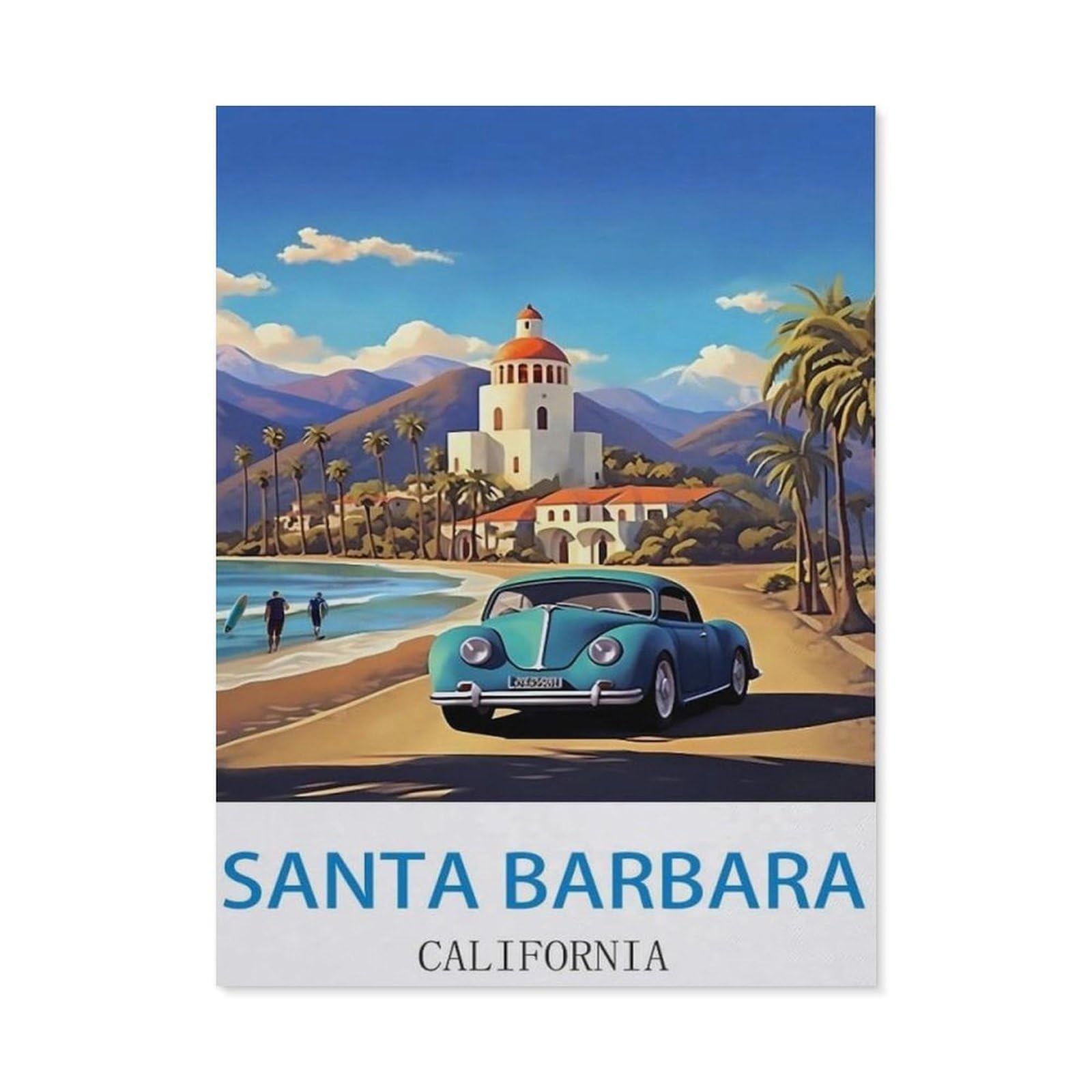 Paint by Numbers for Adults Beginner，Santa Barbara California，DIY Oil Painting Kit on Canvas with Paintbrushes and Acrylic Pigment, Arts Craft for Home Wall Decor(30x40cm) 11.8x15.7 inches-EK9