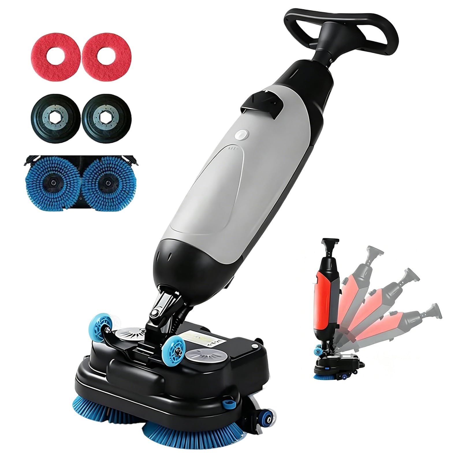 Akku Scheuersaugmaschine Gewerblich, 17" Reinigungsbreite, 36V/10Ah Lithium-Akku, 90~120 Min Laufzeit, 240 U/min, Doppelscheibenbürsten, für Lagerhallen, Werkstätten und Fabriken Grey