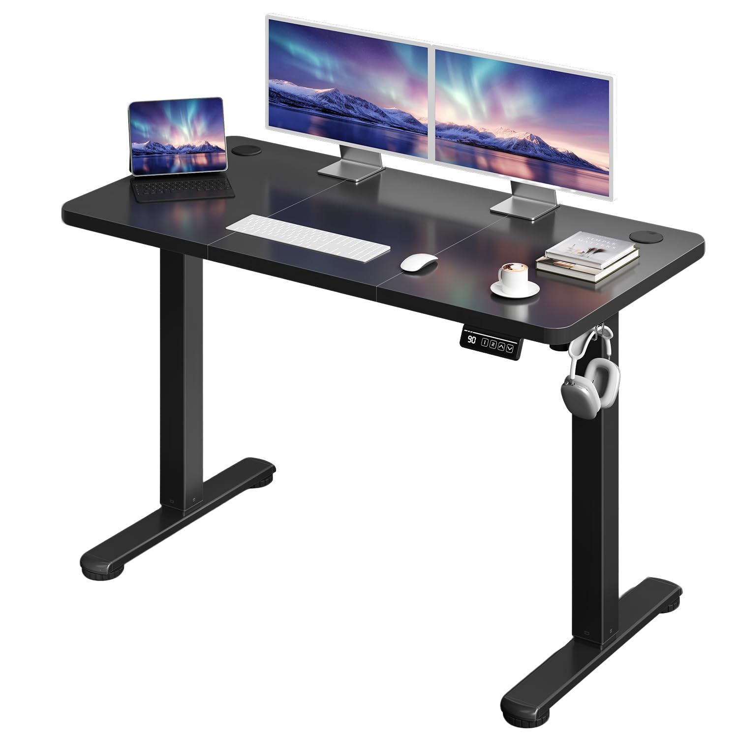 JUMMICO Standing Desk 120 x 60 cm Eletric Height Adjustable Desk with 2 Height Memory Position, Sit Stand desk with Smart Controller, Black