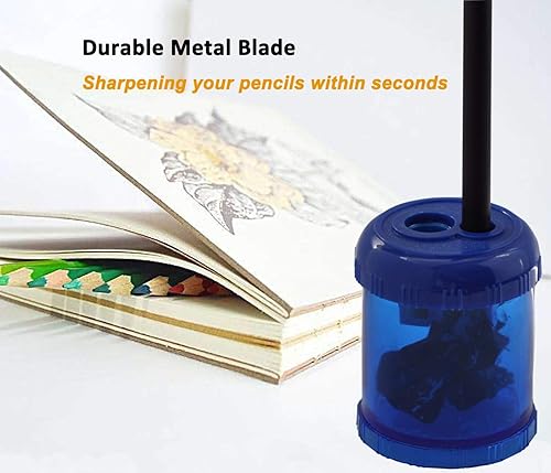 Miniatura 2 de Sacapuntas manual de doble agujero, de metal de alta resistencia, de hoja afilada, crayón XL, sacapuntas con grandes capturas redondas, afilado,