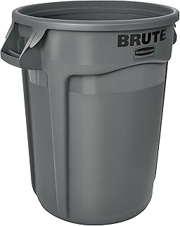 Rubbermaid Commercial Products BRUTE Heavy-Duty Round Trash/Garbage Can with Venting Channels, 32-Gallon, Gray, Wastebasket for Home/Garage/Bathroom/Outdoor/Driveway