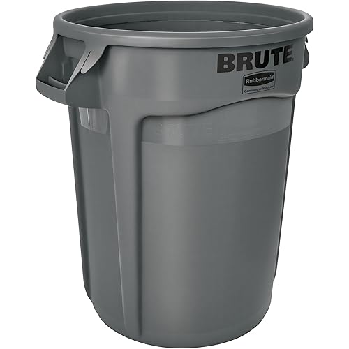 Rubbermaid Commercial Products BRUTE Heavy-Duty Round Trash/Garbage Can with Venting Channels, 32-Gallon, Gray, Wastebasket for Home/Garage/Bathroom/Outdoor/Driveway