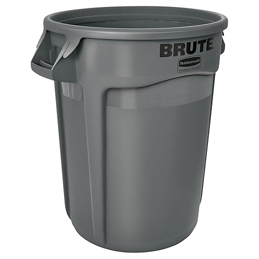 Rubbermaid Commercial Products BRUTE Heavy-Duty Round Trash/Garbage Can with Venting Channels, 32-Gallon, Gray, Wastebasket for Home/Garage/Bathroom/Outdoor/Driveway