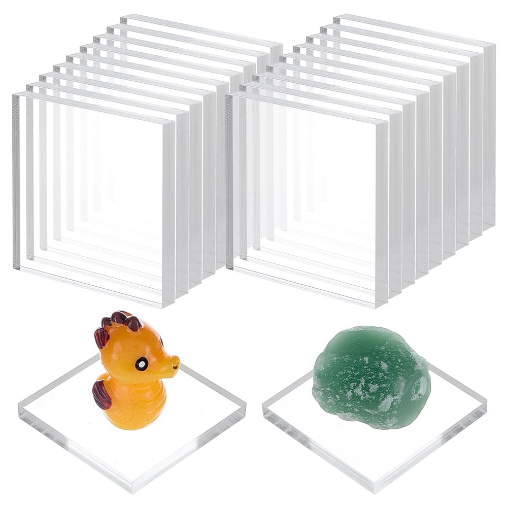 20PCS Square Acrylic Display Bases 4CM Clear Acrylic Display Pedestals Transparent Miniature Block Stands for Collectibles Figures Models Jewelry Art Pieces and Retail Product Showcase
