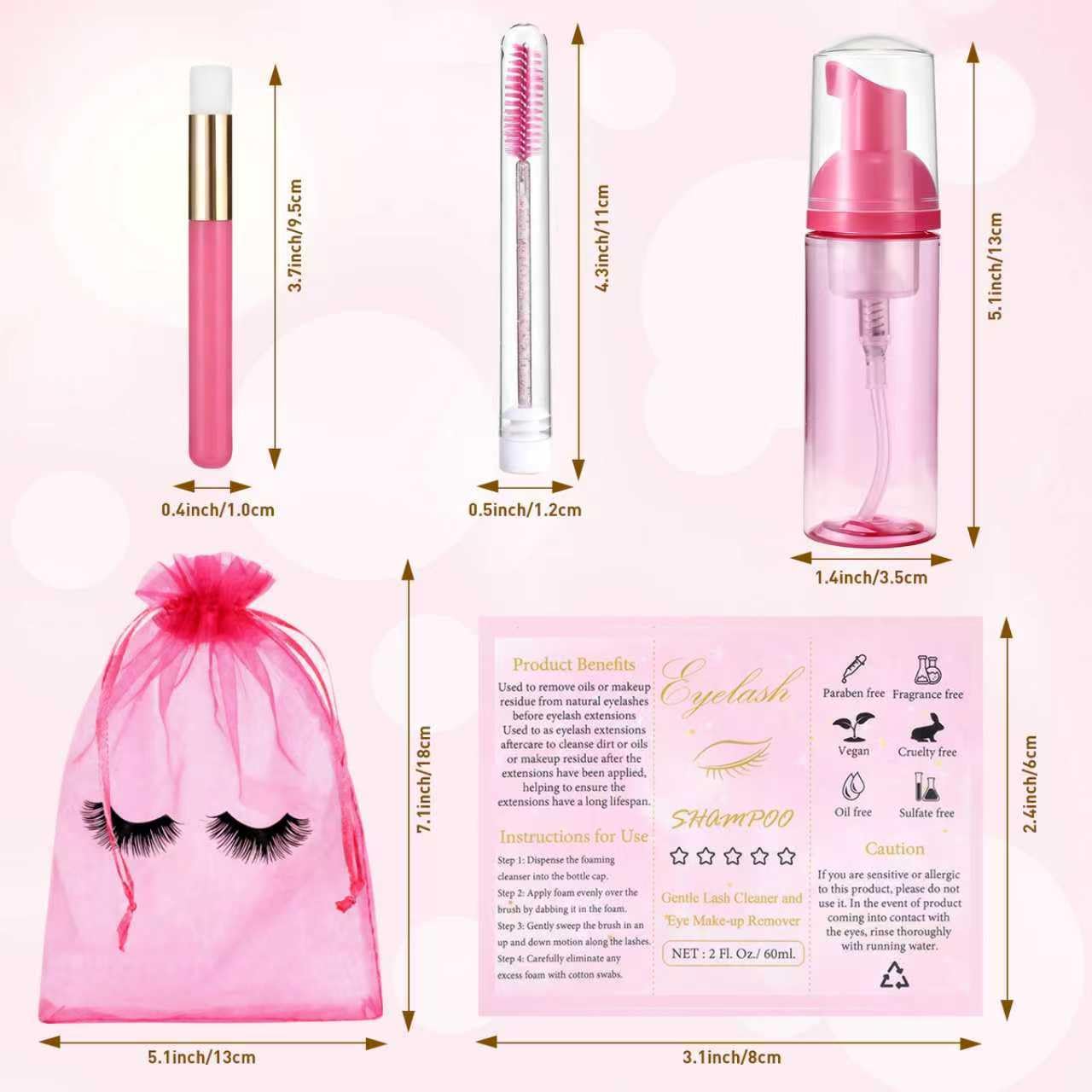 100-Piece Eyelash Extension Aftercare Kit with Shampoo Bottles and Brushes