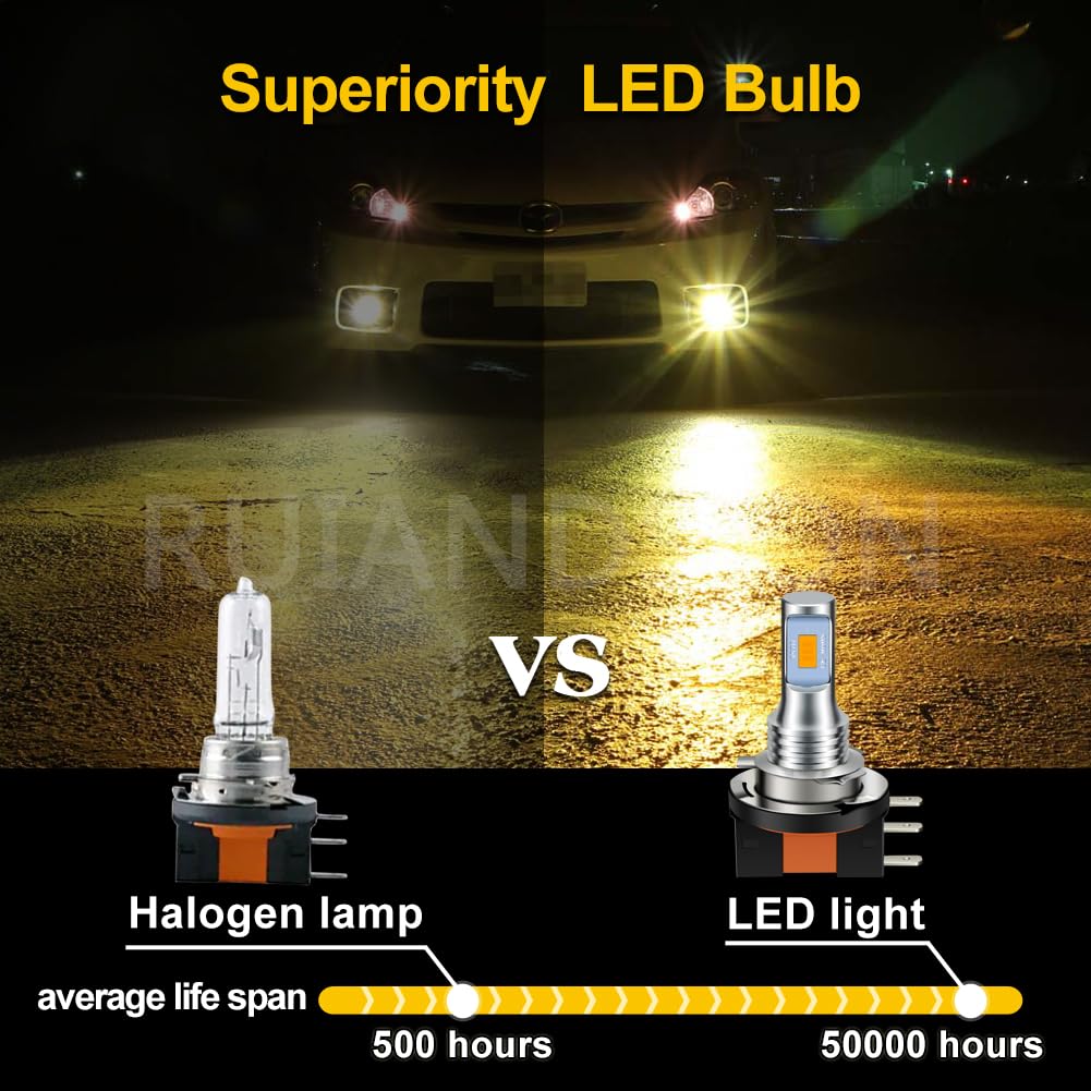 Ruiandsion H15 3570 2SMD LED fendinebbia LED giallo ambra super luminoso per luci di marcia diurna auto DRL, confezione da 2