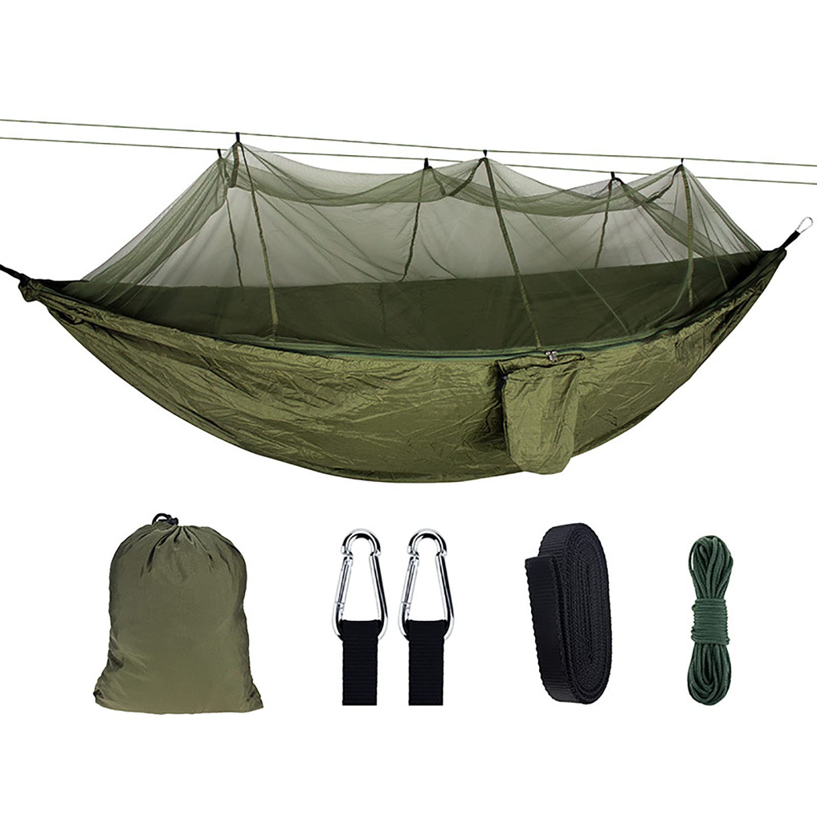 Hamaca de Camping, Capacidad de Carga Neta 200 kg 260 cm x 140 paracaídas Nailon Ligero portátil Cuerdas Viaje mosquetón