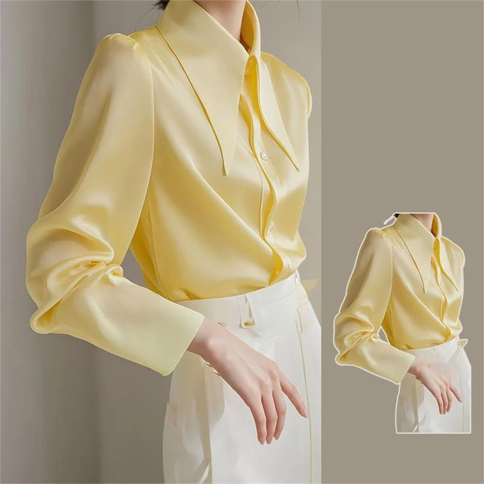 Camicie da donna tinta unita colletto classico manica lunga design elegante poliestere casual quotidiano top