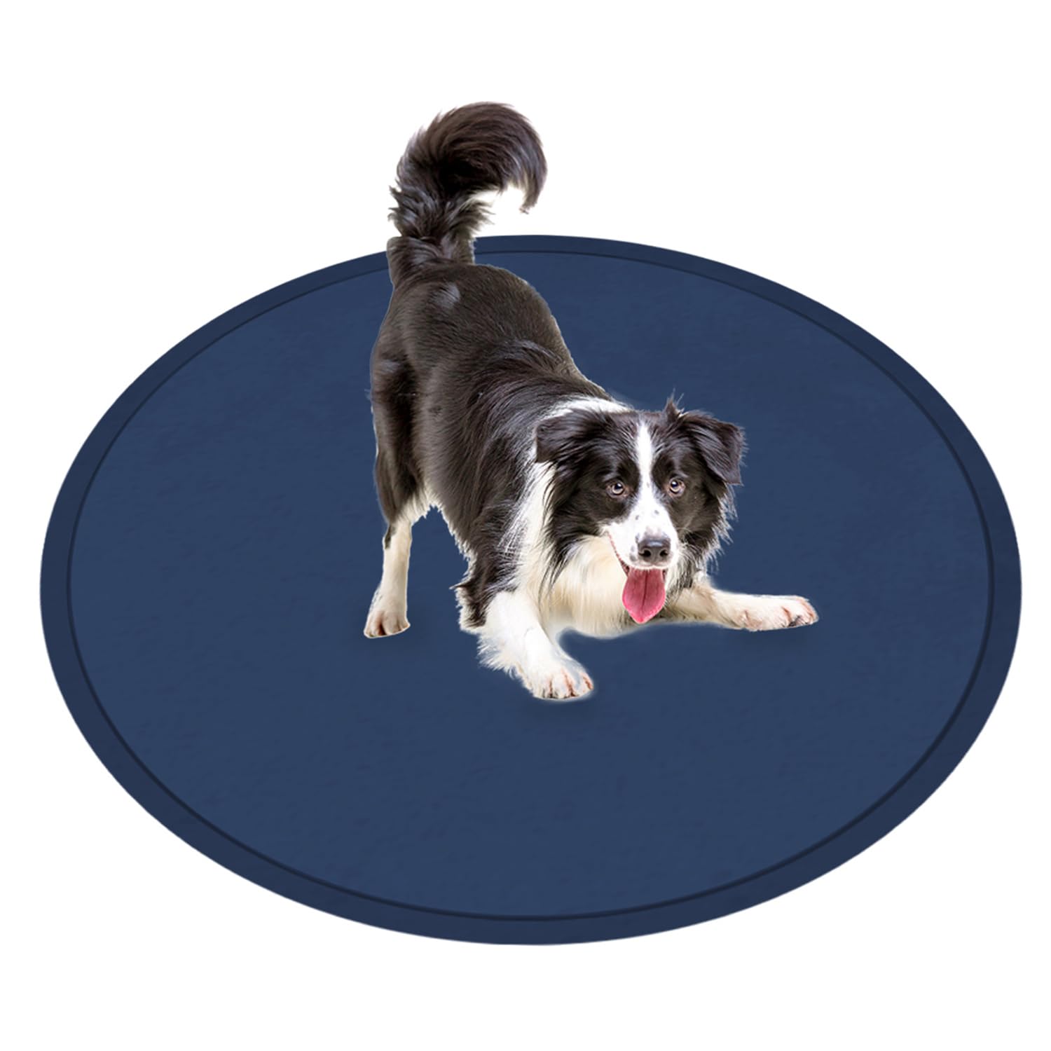 Tapis rond pour chiens contre le stress et les glissades bleu