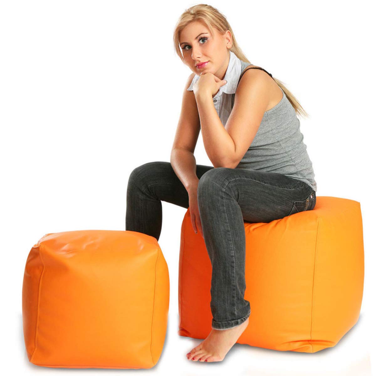 Ecopuf Cube L Fußhocker für den Außenbereich aus wasserdichtem Polyester Oxford 600D Outdoor mit Füllung aus Polystyrol-Kugeln Dim 50 x 50 cm