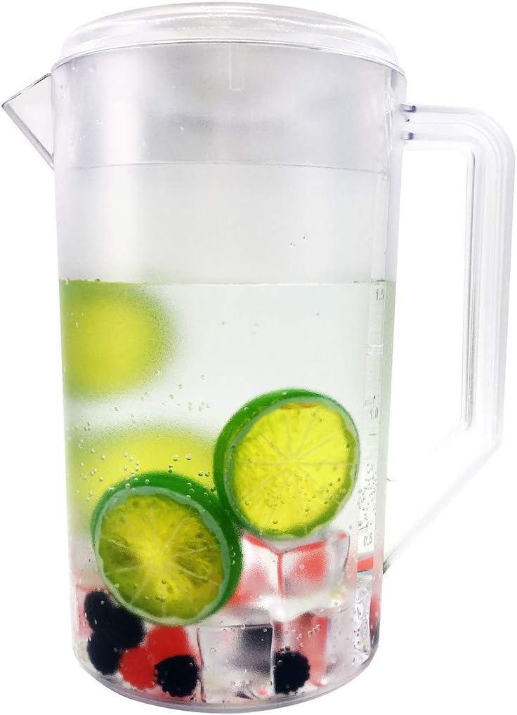 ピッチャー 2L ウォーターピッチャー 透明耐熱ガラス 冷水ケトル ハンドルと蓋付き 大容量 オフィス 家庭用水差し(Gray) 耐熱ガラス ピッチャー  直火対応 大容量 2L 2.6L フレーバーウォーター 麦茶 水差し ポット 耐熱 耐冷 冷蔵庫 ガラスピッチャー おしゃれ 北欧 ... プラスチックピッチャーポットジャグ 蓋付き 温水/冷水/アイスティー/ジュース用 2.3L ホワイト