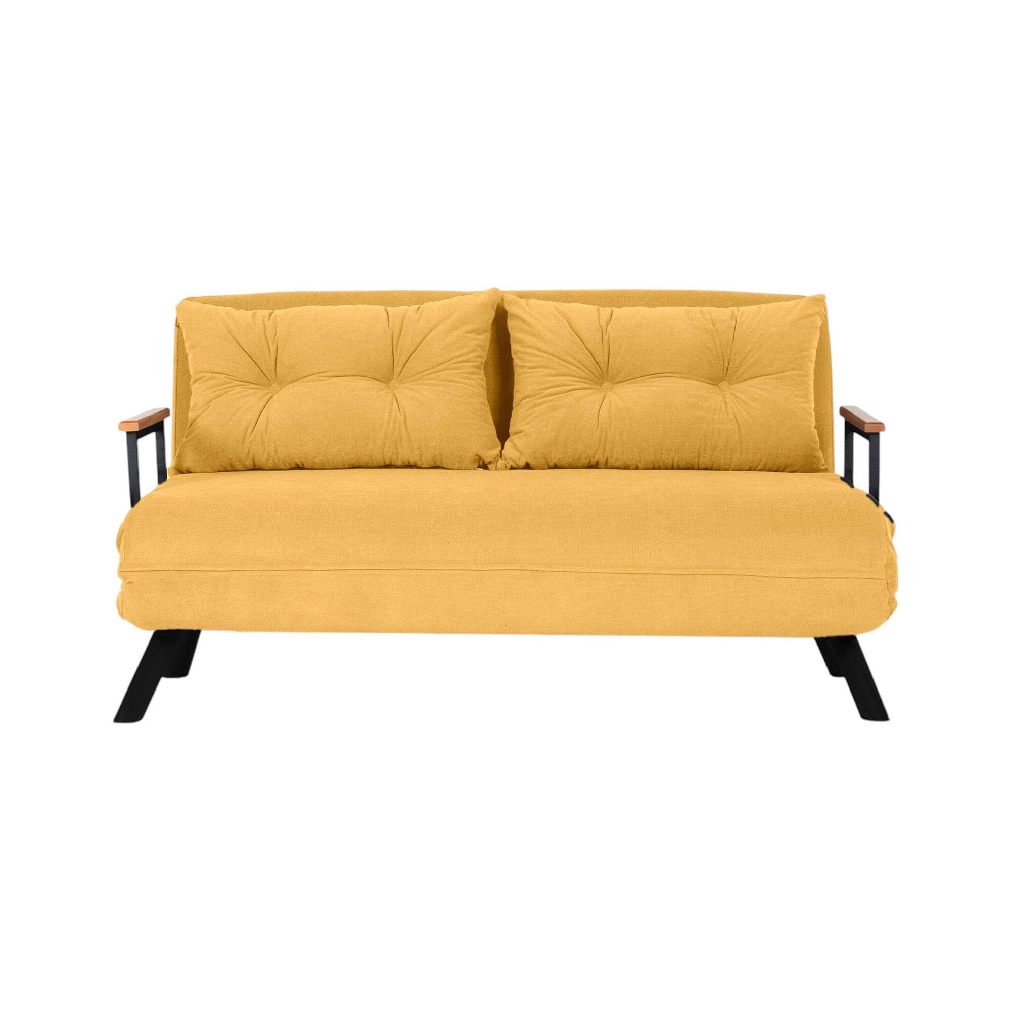 Dmora - Divano Letto 2 posti Merak, Sofà trasformabile, Divanetto per Ospiti, Poltrona Letto, 133x78 h78 cm, Giallo