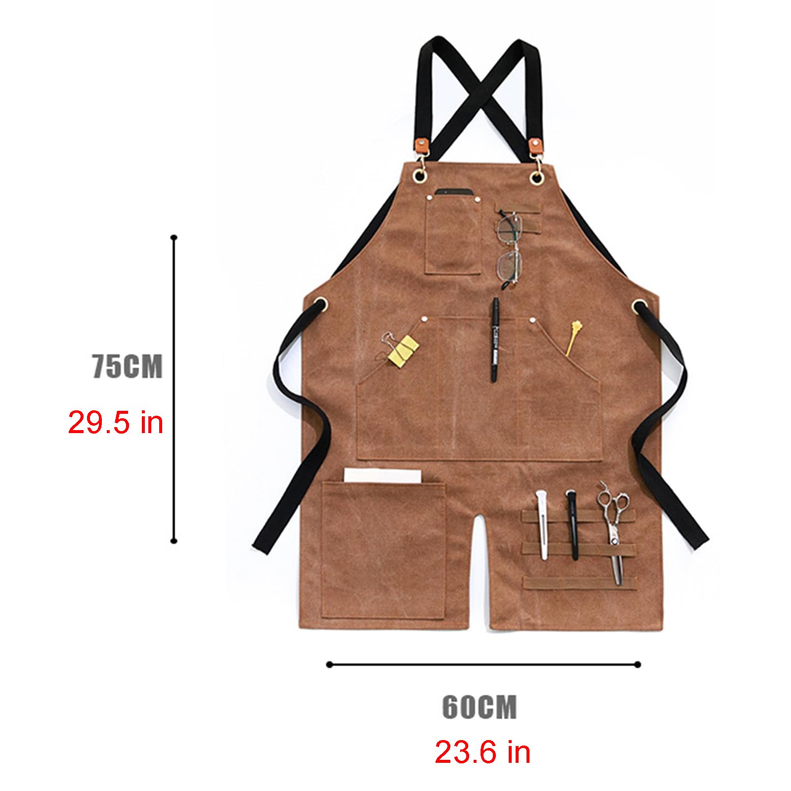 Fartuch szefa kuchni ， Fartuch Denim Bib Fartuch warsztatowy, fartuch narzędziowy, fartuch roboczy z rozciętymi nogawkami, wytrzymały, z kieszeniami, płócienny, regulowany fartuch z krzyżowym tyłem