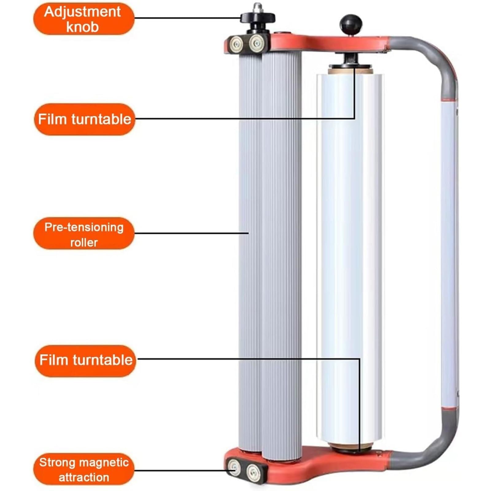 Distributeur de film étirable portable, tension réglable, diamètre maximum 157 mm, largeur 500 mm, idéal pour l'emballage de colis et de bagages