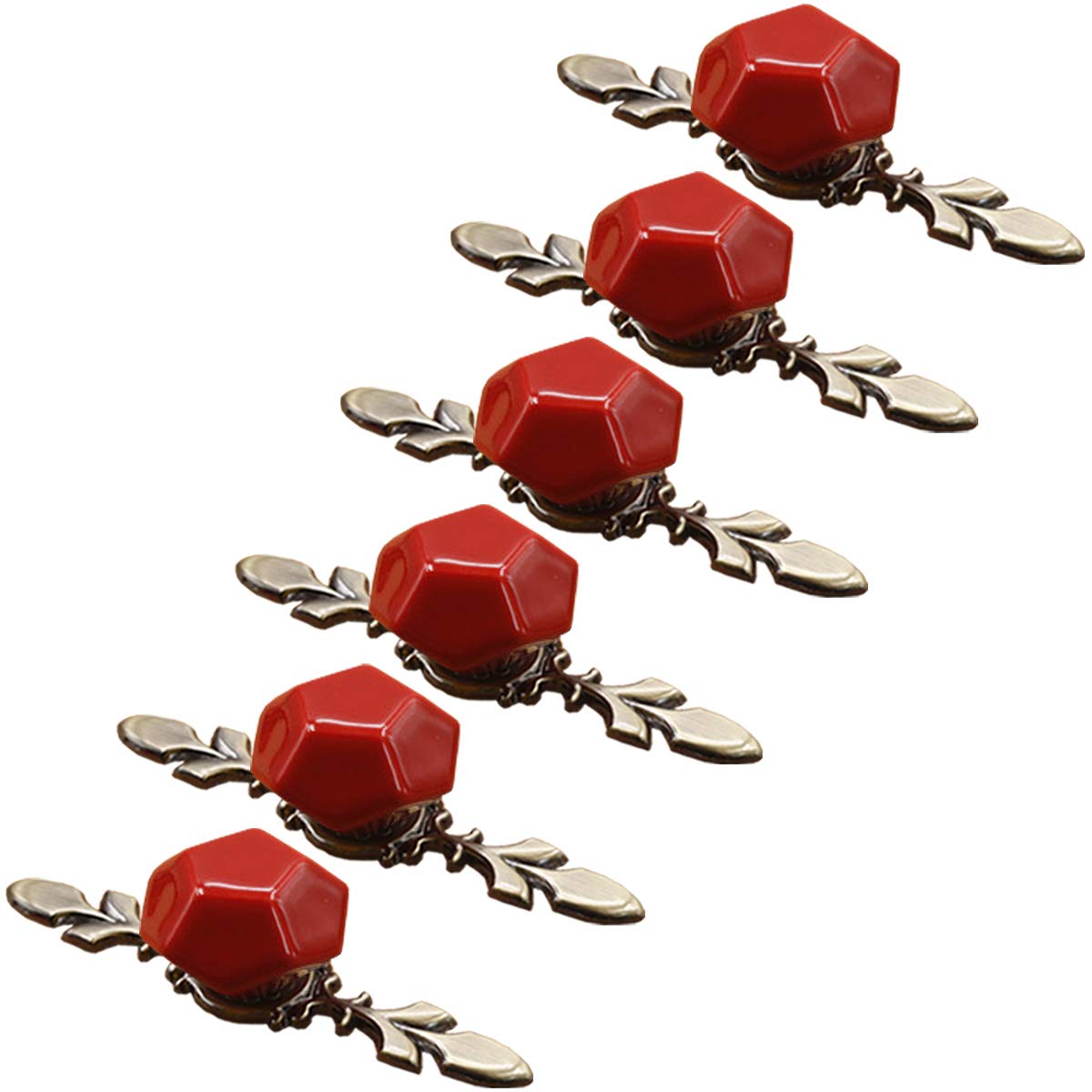 Maniglie decorative vintage Maniglie, maniglie antiche, pomelli, accessori for mobili, set di 6 pomelli for porte in ceramica a forma di diamante Pomelli for vanità con base in ottone anticato (Color