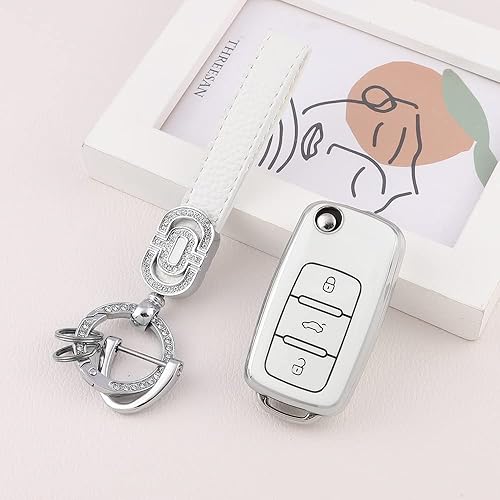 Miniatura 8 de CARFIB Funda para llavero de coche, color blanco (para VW, plateado)