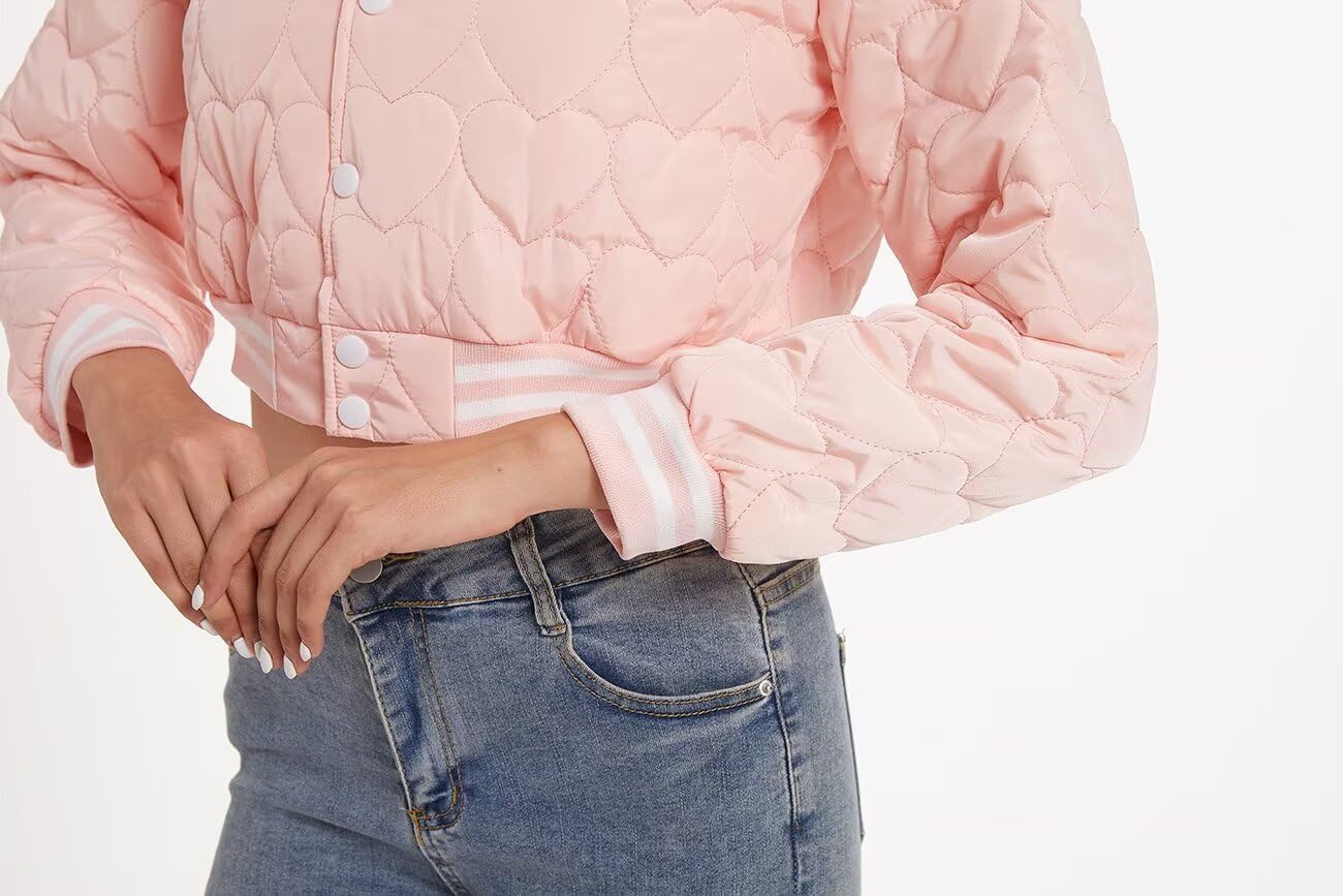 Women's Baseball Varsity Jacket Cropped Bomber Quilted Jackets Vintage Casual Lightweight Crop Top Coat - Image 5