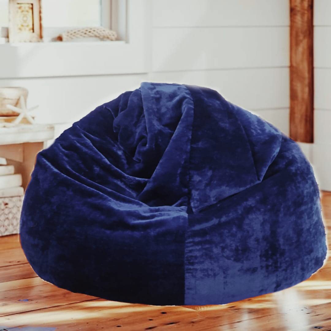 Bhailu Art New Bean Bag Chair, Luxurious and Premium Blue Velvet Designer Beanbag Sofa Chair XXXL Size, Without Beans, Only Cover for Kids and Adults,