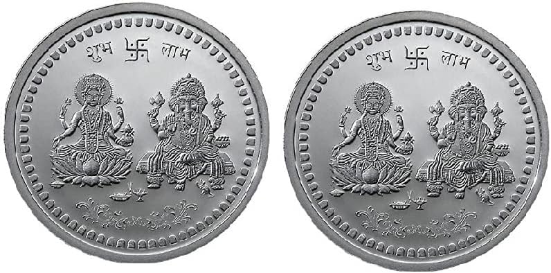 Coin Diwali Coin Puja Coin Pooja Coin Laxmi Ganesha Diwali Deepawali Pooja Silver, Coin Gift Item 10 Gram Pack of 2