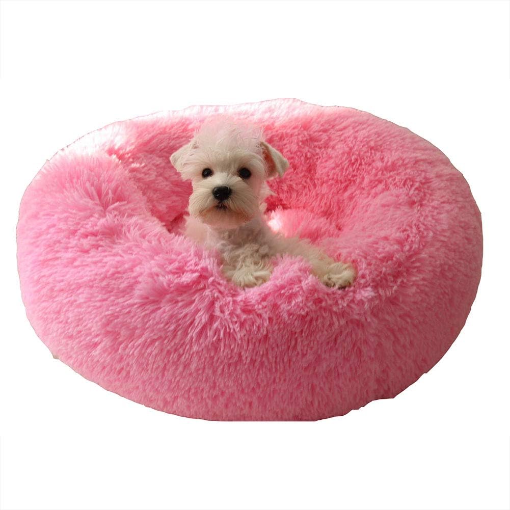 Lamzoom Deluxe Pet Bed for Cats and Small Medium Dogs Cuddler with Soft Cushion Round or Oval Donut Nesting Cave Bed Pet Cat Bed for Cats and Small Dogs size 50cm in diameter (Pink)