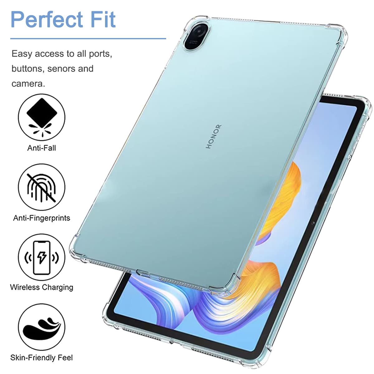 QINOUK Custodia trasparente per Honor Pad 8, [Airbag Protection] ultra sottile HD trasparente, custodia protettiva antiurto in TPU per Honor Pad