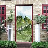 Sticker Porte Trompe L'Oeil Effect Papier Peint 3D Pour Porte Intérieure Bureau Chambre À Coucher Salon Paysage D'Herbe Verte Alpine 90 X 210 Cm   Photos De Porte   Peintures Murales De Porte