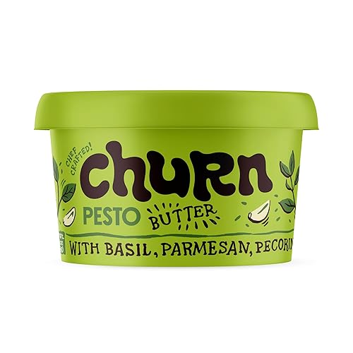 Churn Mantequilla de pesto, mantequilla saborizada batida con mantequilla alimentada con hierba orgánica (5.5 onzas, paquete de 2)  Sin OMG, sin
