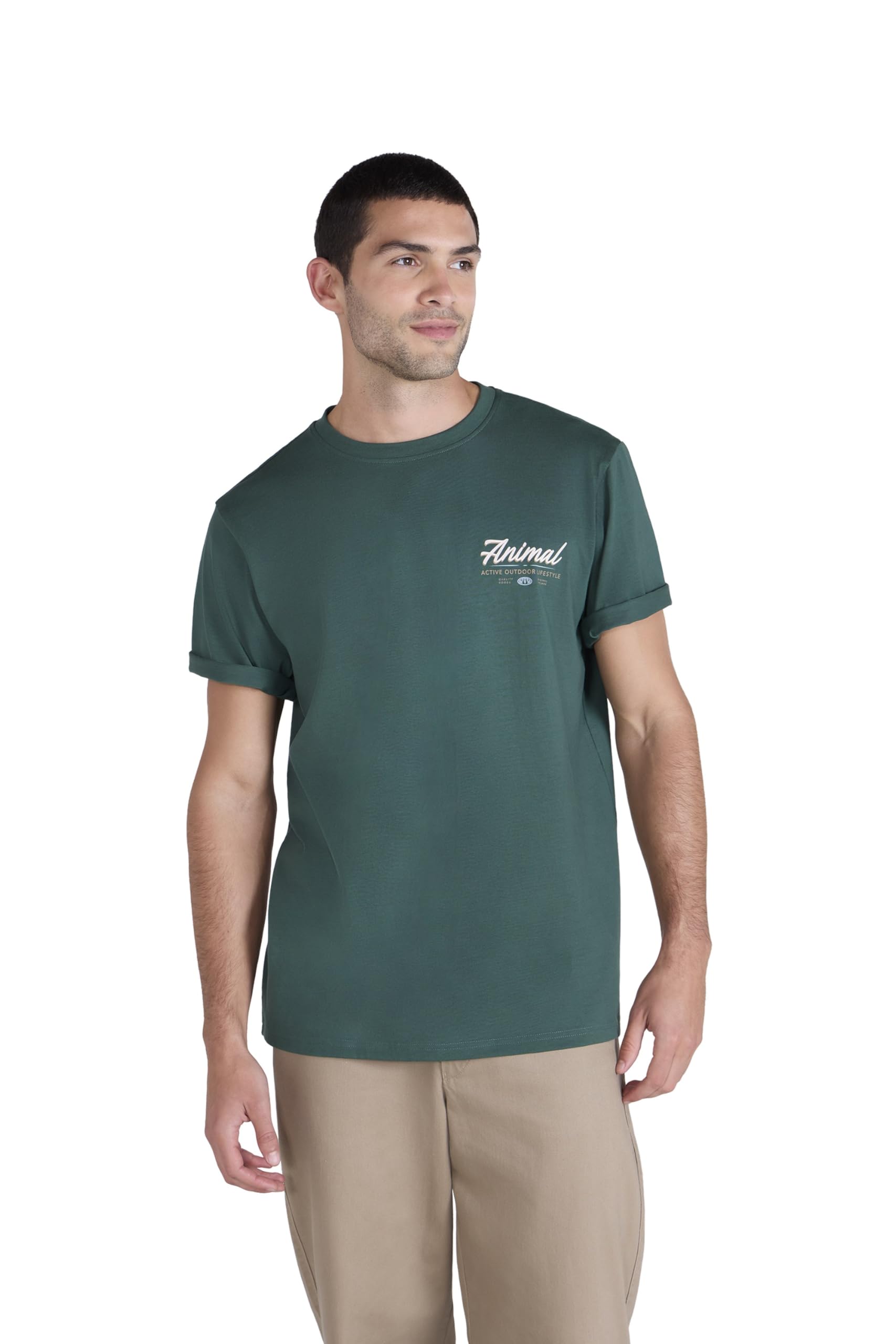Animal Chase Mens Cotton Relaxed T-Shirt - Lightweight & Breathable, Casual Wear Shirt - Spring Summer Walking, Holiday & Outdoors Green L