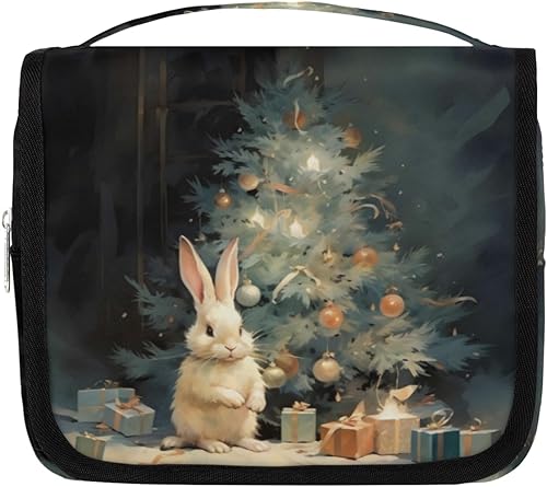 Neceser decorativo de Navidad para mujer, organizador de maquillaje de viaje con gancho para colgar, bolsas de cosméticos de viaje para accesorios
