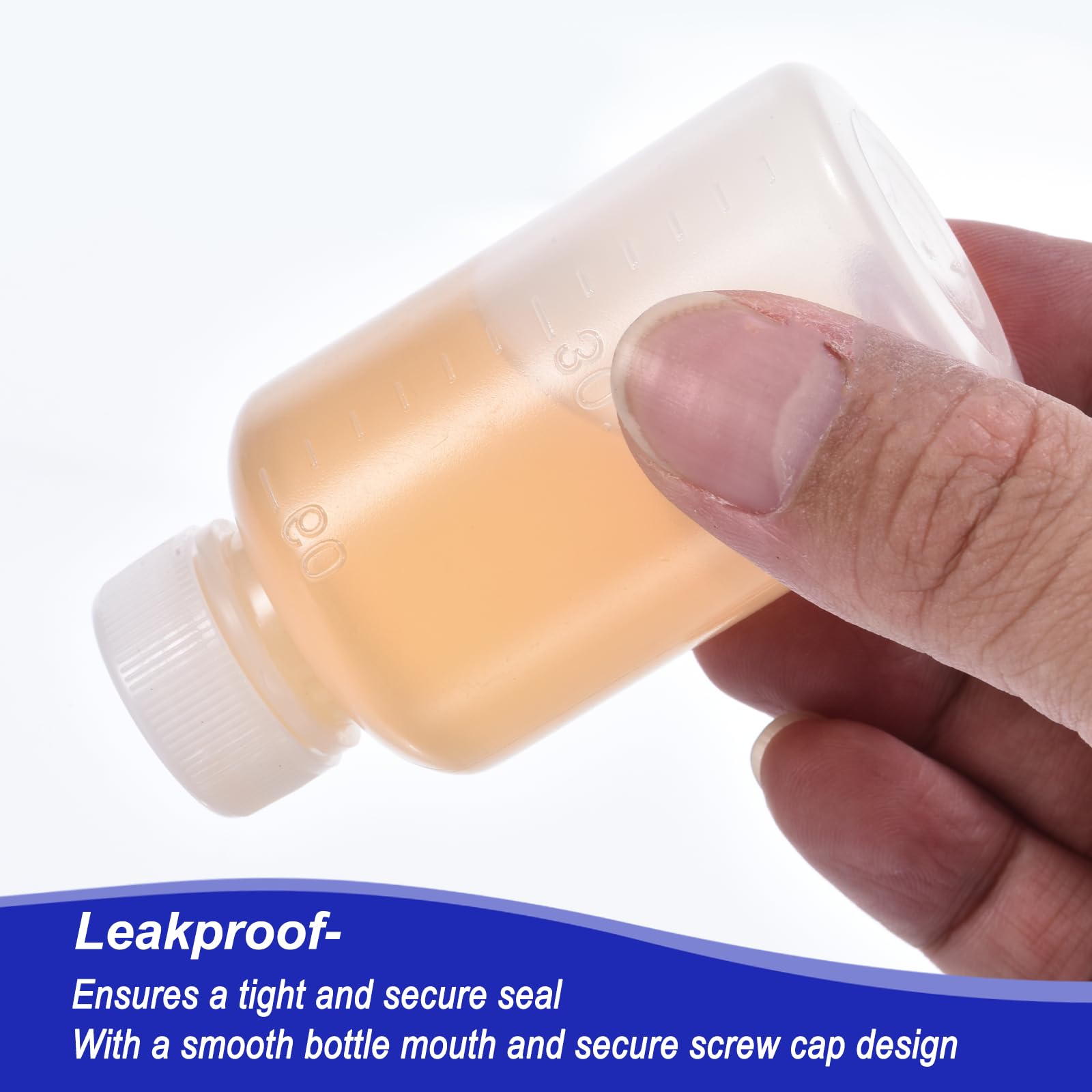 PATIKIL 50pz Boccette 60ml Reagenti, Boccette Bocca Stretta Rotondo Graduate Tappo Vite per Conservazione Acqua, Reagenti, Liquidi e Campioni Solidi Laboratorio, Bianco Traslucido
