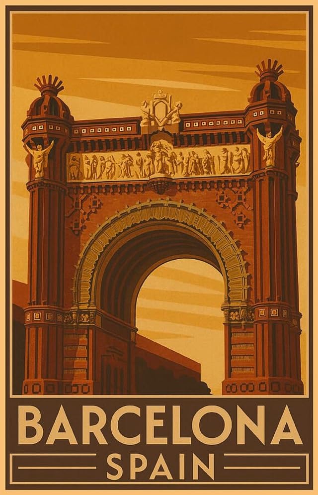 Póster artístico de Barcelona de alta calidad, cartel vintage del Arco del Triunfo Art Nouveau