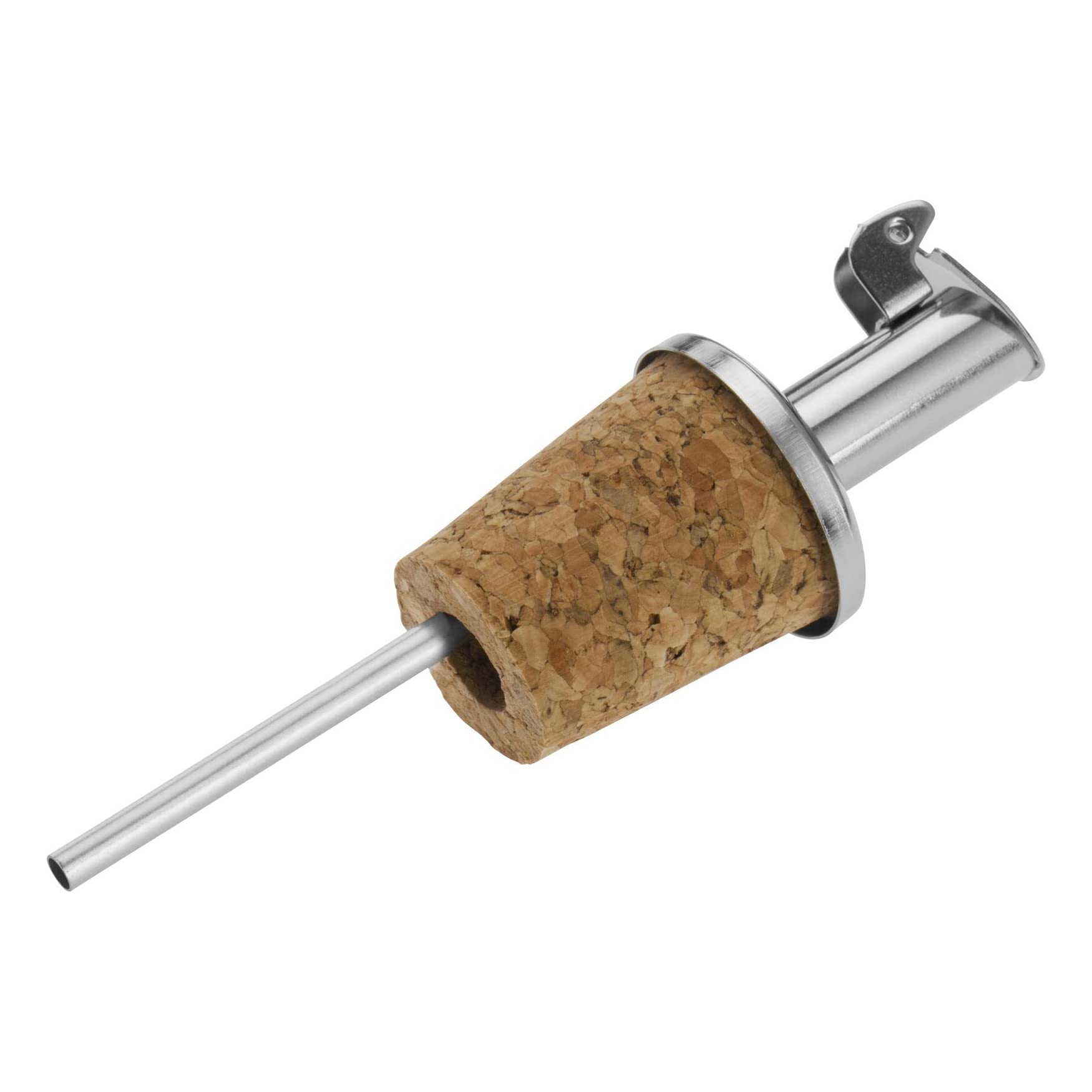 Westmark 4 Beccucci per Bottiglie di Liquori e Olio + 4 Tappi di Ricambio, Corti, Metallo/Acciaio Inossidabile, Tappi in Sughero Naturale, Inox Gastro, Argento, 457022E3
