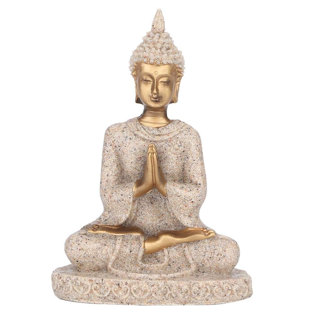 Atyhao Meditating Seated Buddha Statue Figurine Carving Figurine Craft for Home Decoration Ornament(A Gold)