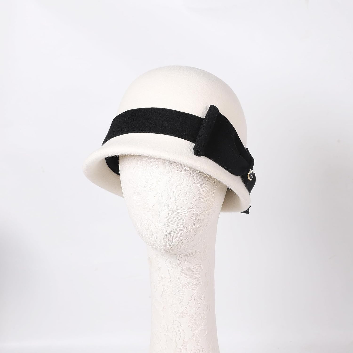 F FADVES Women Solid Color 100% Wool Winter Hat Women Cloche Bucket Bowler with Bowknot
