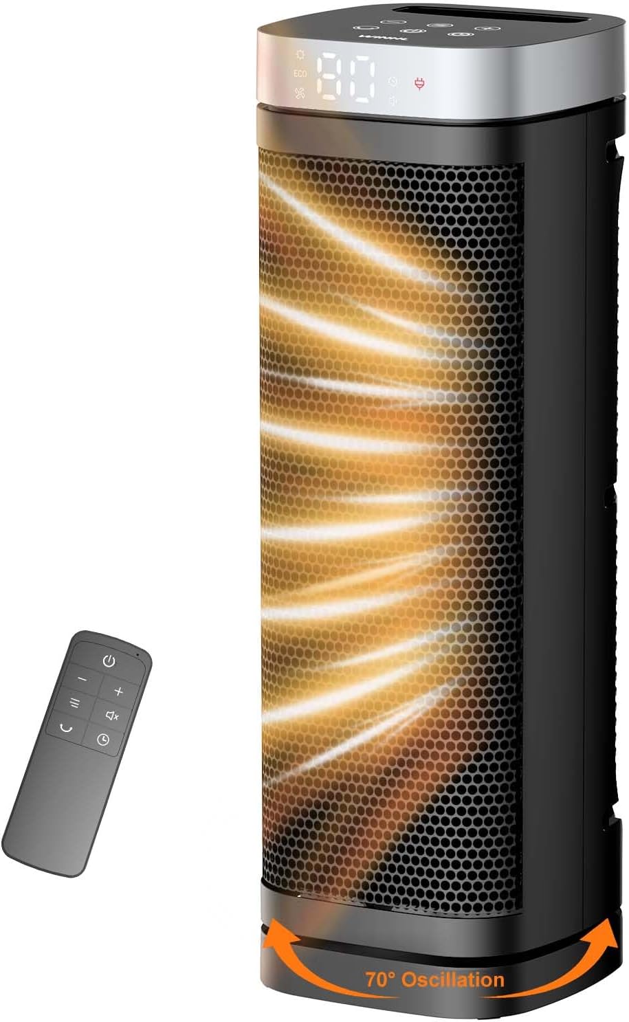 Space Heater, WINHL 17 Inches Electric Heaters for Indoor Use with Thermostat and Remote, 70°Oscillation, 12H Timer, 5 Modes, 1500W PTC Ceramic Fast Safety Heat for Office Bedroom Home - Image 1 of 7