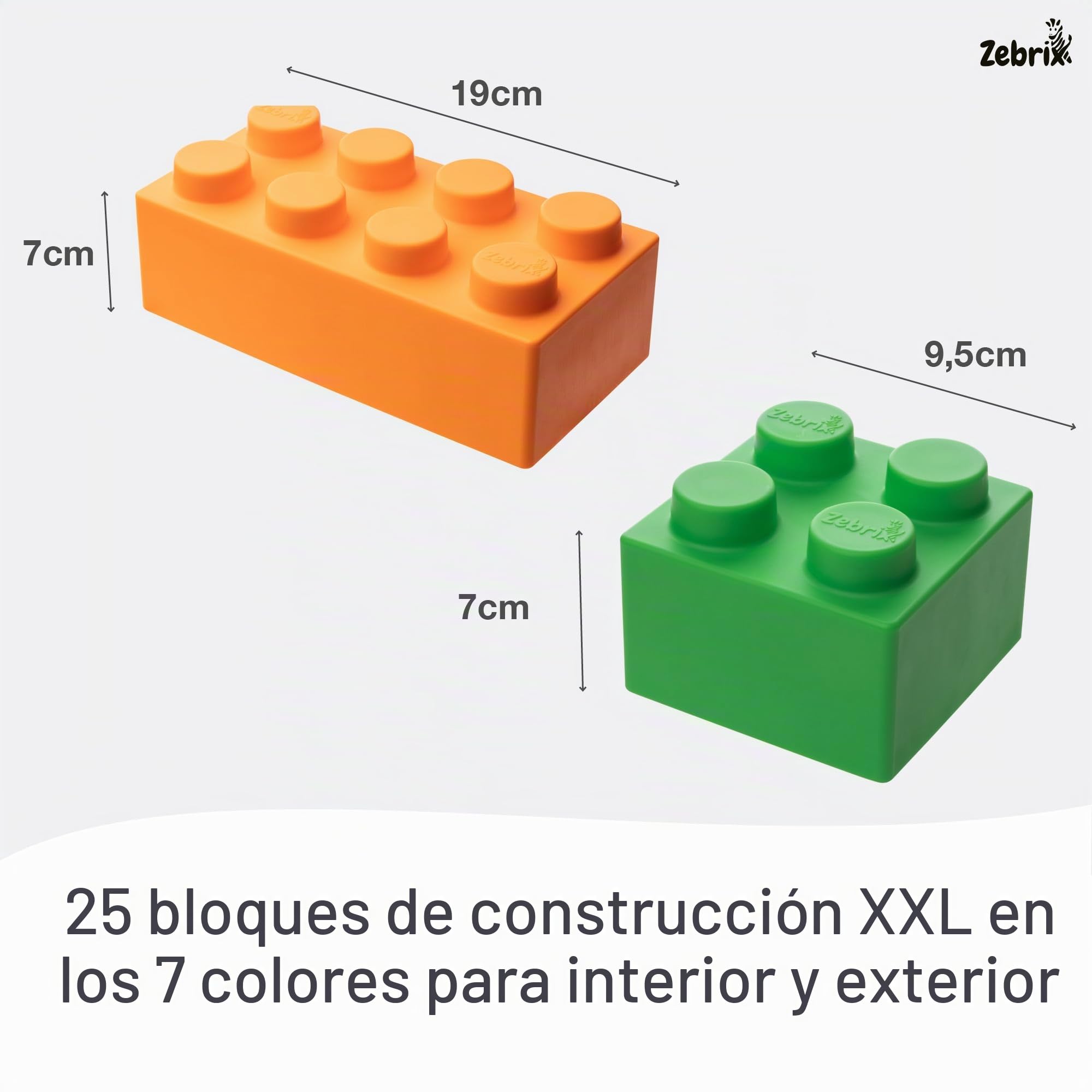 XXL 25 piezas de construcción 7 colores | Grandes bloques de construcción en rosa, celeste, naranja, rojo, verde, azul y amarillo - (25 piezas) | Para bebés y niños | Fabricado en Alemania