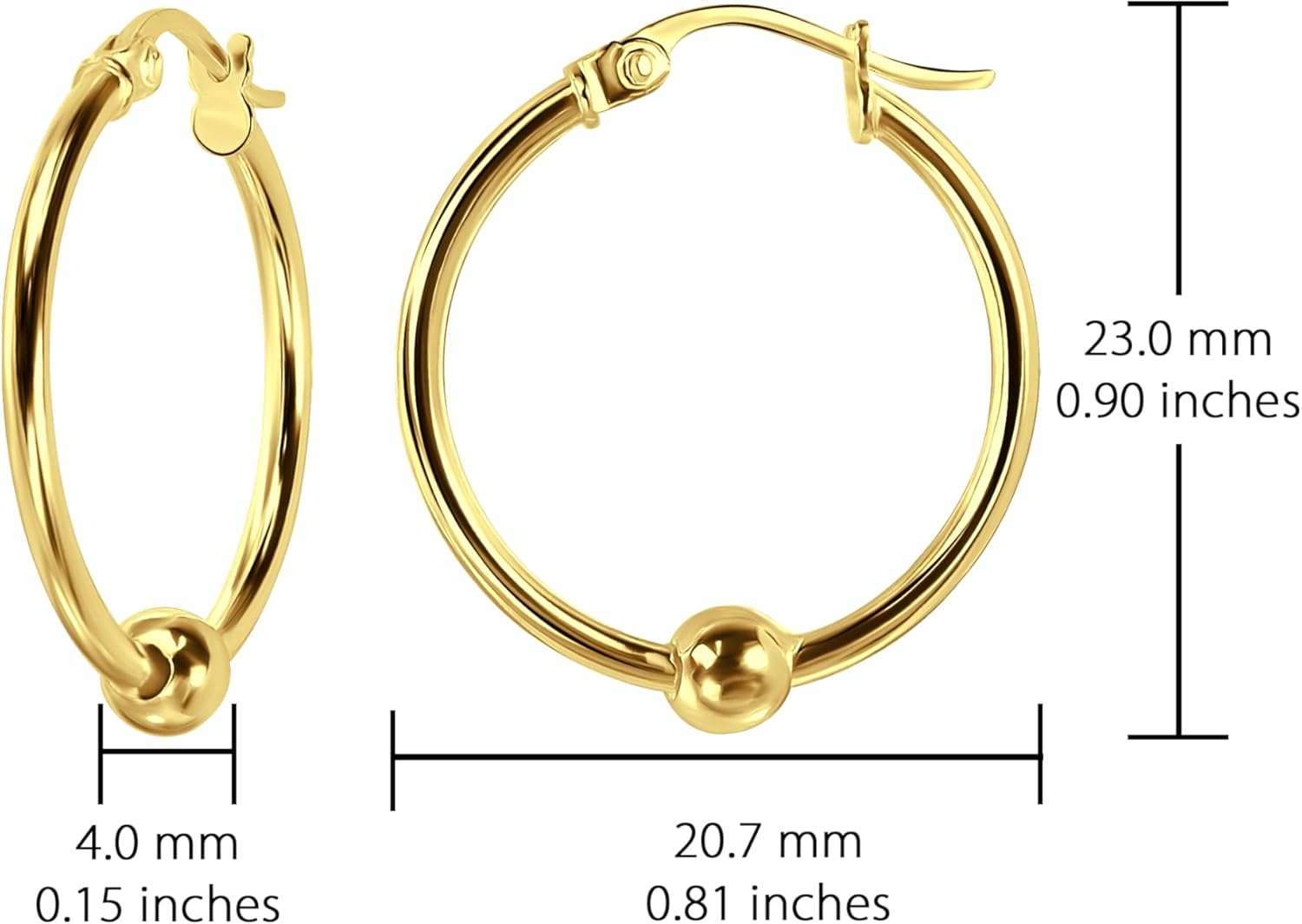 Hoops & Loops 925 Sterling Silver Ball Bead Accent Click-Top Hoop Earrings for Women Men, 12mm, 15mm, 18mm, 25mm | Silver, Yellow & Rose Gold