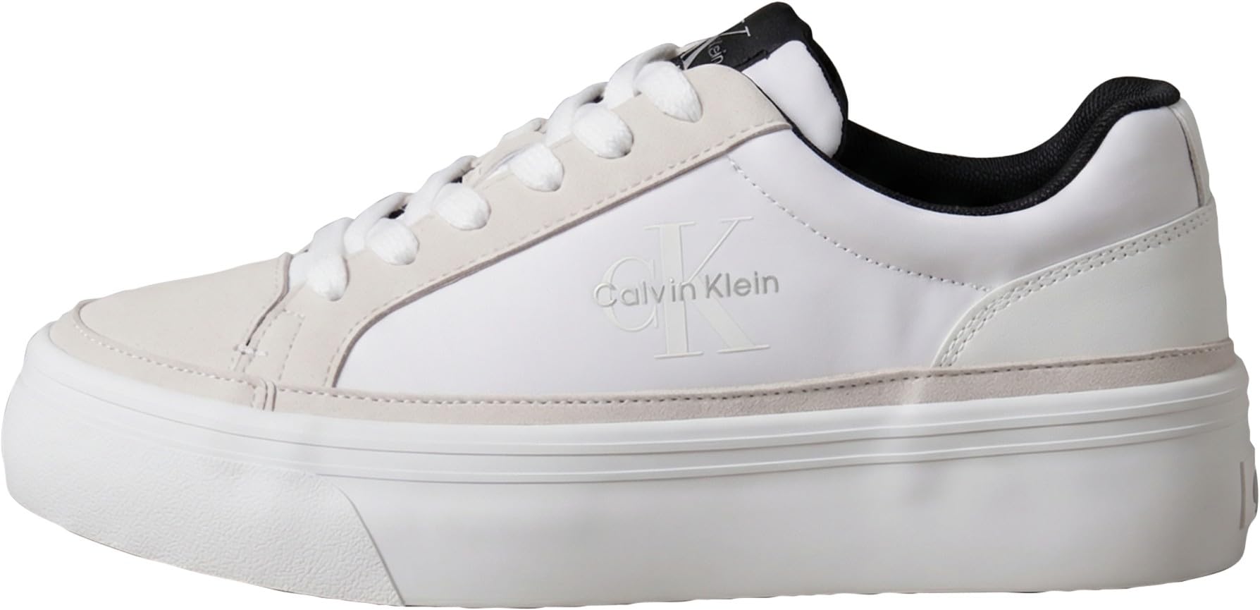 Calvin Klein Women's Vulc Flatf Laceup Ny-Su HW0HW03086 Low Top, White (Bright White/Black), 4