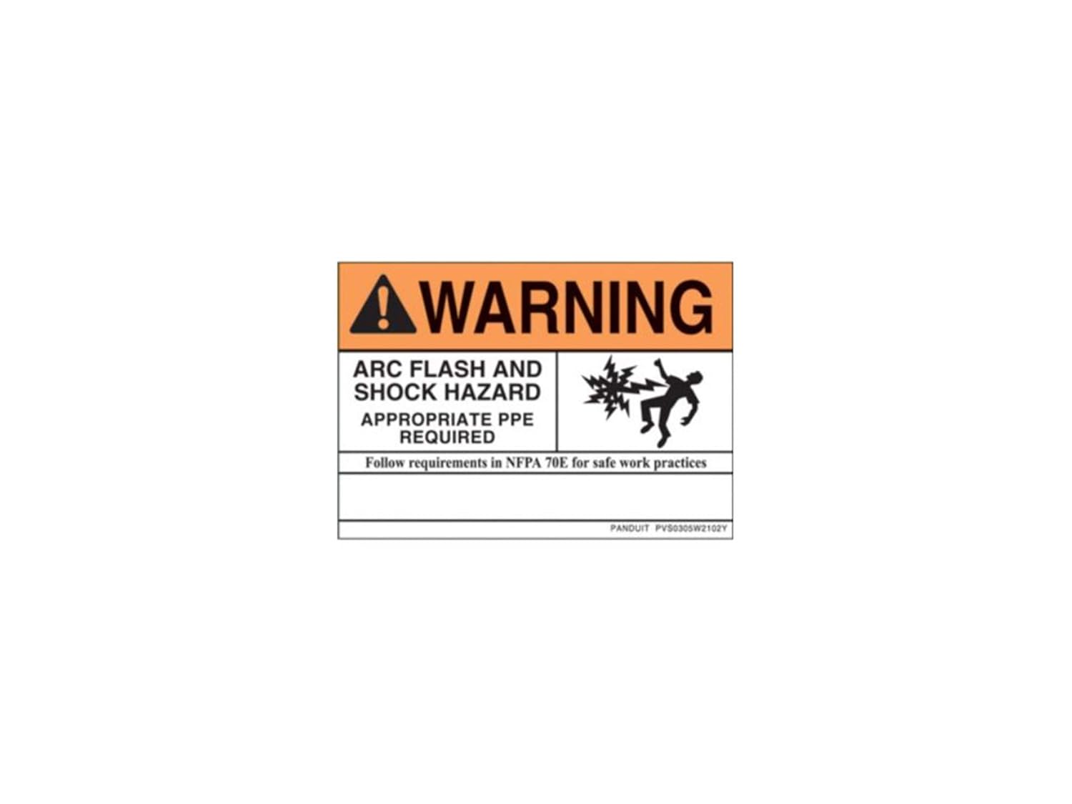 Panduit PVS0305W2102Y NEC Warning Label, 3.5" H x 5.0" W, Warning Header with "Arc Flash and Shock Hazard Appropriate Ppe Required…" with Symbol, Vinyl Adhesive (5-Pack)