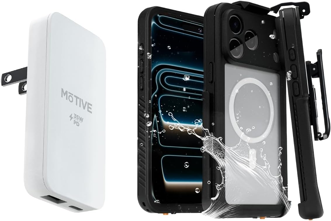 MOTIVE iPhone 17 Pro Waterproof Case + 35W Fast Wall Charger Super Fast