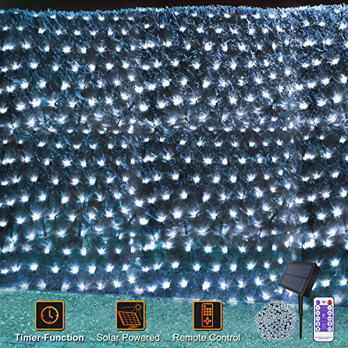 CERIAL Luces solares de red para exteriores,4.5 x 1.5M 8 Modos IP44 Impermeable Luces Solar para Jardín de hadas para exteriores luz de árbol de jardín césped jardín decoración al aire libre (blanco)