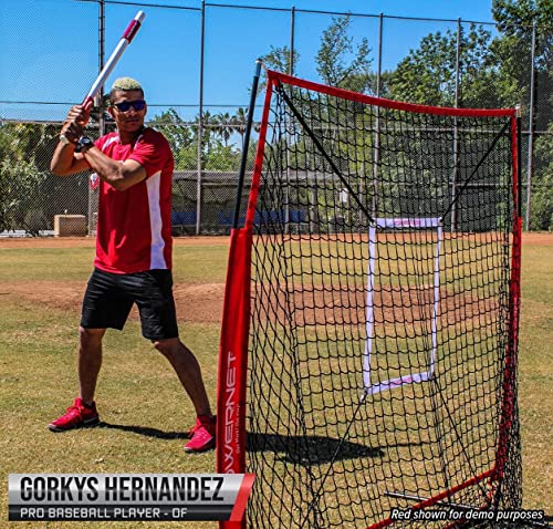 Powernet 5X5 Practice Net + Strike Zone + Weighted Training Ball Bundle | Baseball Softball Coaching Aid | Compact Lightweight Ultra Portable | Hitting Pitching (Red) #TOP2