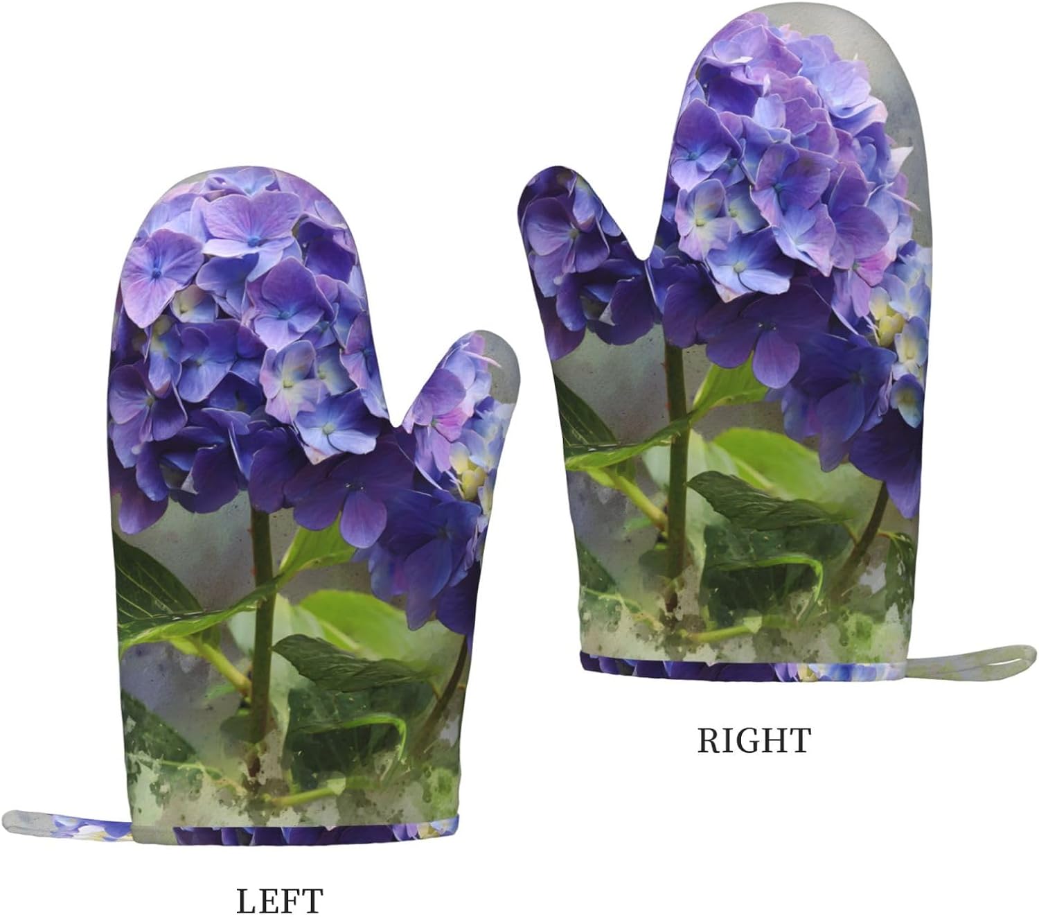 Hydrangea in Watercolor Style1 4pcs Oven Mitts and Pot Holders Sets for Kitchen, Silicone Oven Gloves Non-Slip Potholders Hot Pads for Baking Cooking
