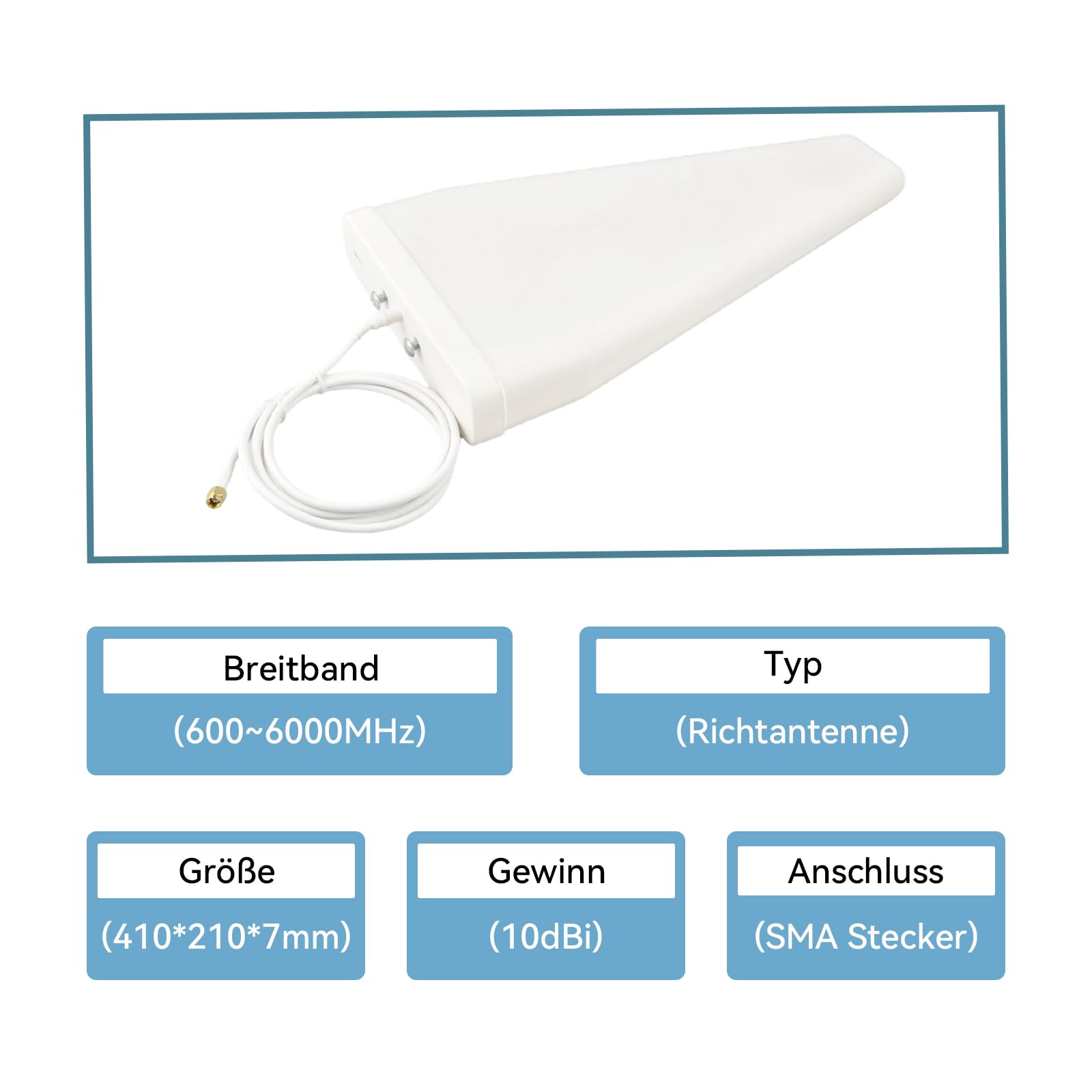 600–6000 MHz Richtantenne für den Außenbereich, Ultrabreitband 10 dBi hohe Verstärkung 4G/5G/LTE-Antenne für den Außenbereich SMA-Stecker mit 1,5 m langem RG58-Kabel für 4G/5G/WLAN/GPS
