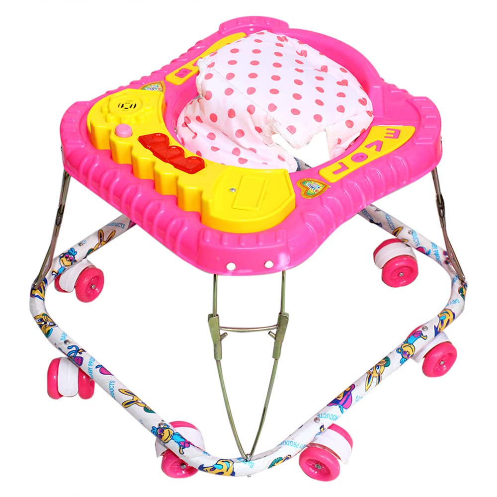 SALEGROW Baby Activity Square Musical Walker for Boys and Girls Children for 5+ Months Round Iron Fold-able Walker Model.no SD_XS_W_17 Pink Colour