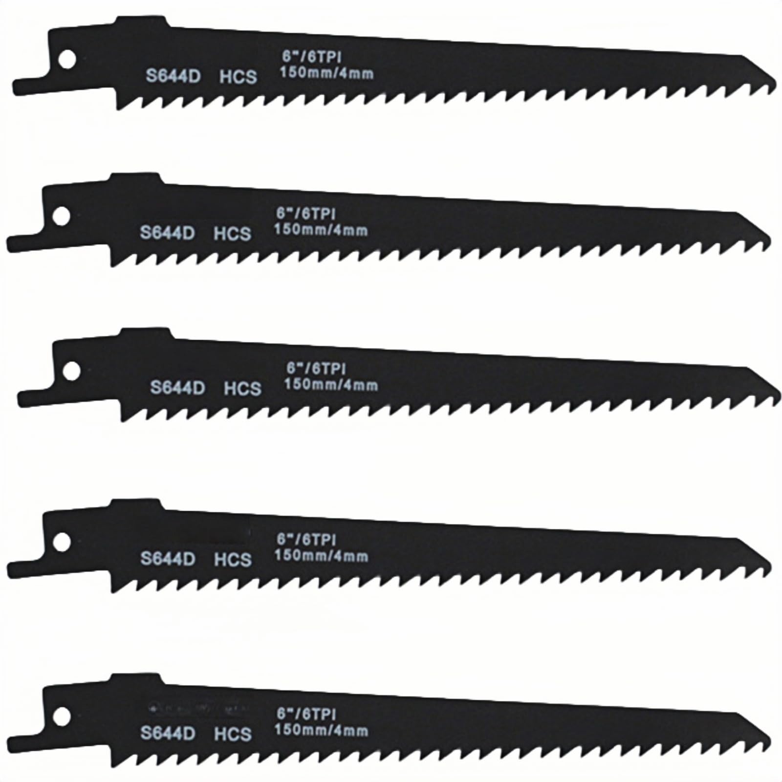 MiJunHD 5Pcs HCS S644D 150mm Jigsaw Blades 4mm Teeth Flexible Reciprocating T-Shank Saw Blade for Cutting Wood
