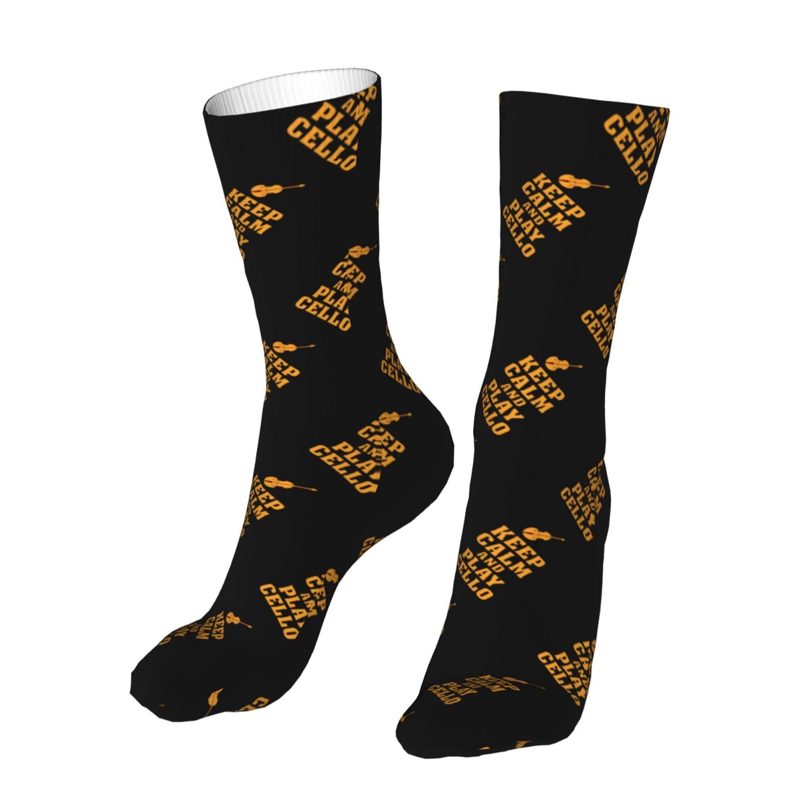 Disnimoo Unisex As Pic Keep Calm And Play Cello Socks, Funny Novelty Crew Socks Gift For Men Women Teen, Black, One Size
