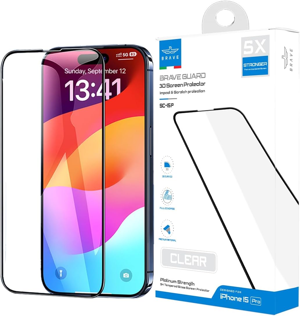 Sponsored Ad – BRAVE Premium Crystal Clear iPhone 15 Pro Screen Protector 6.1 Inch, Anti-Scratch iPhone Screen Protector with Easy Installation Tray, Bubble Free 9H Tempered Glass HD Clear Protector Glass